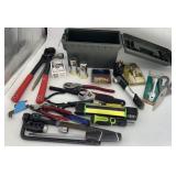 AMMUNITION BOX, ASSORTED TOOLS AND MISC ITEMS