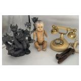 ANITQUE DOLL, PHONE, DRAGON, CANDLE HOLDER
