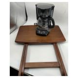COFFEE POT AND WOODEN TRAY TABLE