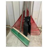 BROOM, RAKE, POST HOLE DIGGER
