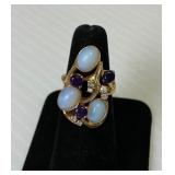 SPECTACULAR AMETHYST/OPAL & DIAMOND GOLD RING!