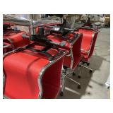 SET OF 6 USED RED OFFICE CHAIRS, HAVE VARIOUS