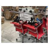 SET OF 4 USED RED OFFICE CHAIRS, HAVE VARIOUS
