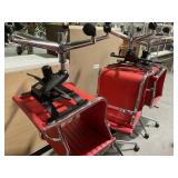 SET OF 6 USED RED OFFICE CHAIRS, HAVE VARIOUS