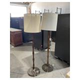 Set of 2 dark wood bamboo standing lamps,
