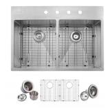 $333 33 in. Stainless Steel Double Bowl Sink