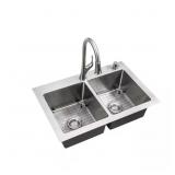 $339 Glacier Bay 33" Double Bowl Sink & Faucet