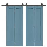 $664 72x80 in. Blue MDF Double Bi-Fold Barn Doors