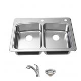 $210 Glacier Bay 33 in. 50/50 Double Bowl Sink