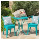$254 Matte Teal 3-Piece Metal Patio Bistro Set