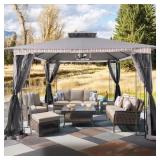 $358 13x11 ft Gray Patio Gazebo with Netting