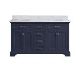 $1999 61in Double Sink Navy Blue Bath Vanity, Marb