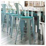 $136 (X2) 30 in. Mint Green Metal Outdoor Bar Stoo