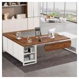 $281 Capen 70.8 in. L Shaped Walnut Executive Desk