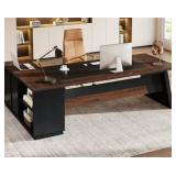 $305 Capen 78 in. L Shaped Walnut and Black Wood E