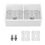 $331 32 in. Undermount Double Bowl Ceramic Sink