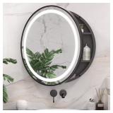 $320 Round Black Metal Medicine Cabinet with LED