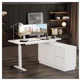 $310 L-Shaped White Desk with Pop-Up Drawers