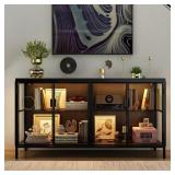 $260 Black Wood 55.1in Glass Door Display Cabinet