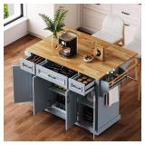 $404 Gray-Blue Kitchen Cart with DropLeaf, 4Wheels