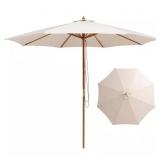 $138 10 ft Wood Table Patio Umbrella w/Bamboo Ribs