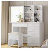 $190 5-Drawer White Makeup Vanity with LED Mirror