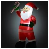 8 ft Pre-Lit Santa Inflatable with Candy Cane