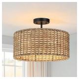 $104 Seymour 16in 3-Light Rattan Drum Mountlight