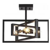 15.8 in. 3-Light Black Farmhouse Ceiling Light