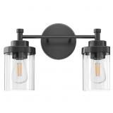 15.3 in. 2-Light Matte Black Vanity Light