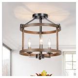 Modern Farmhouse Brown Drum Semi Flush Mount