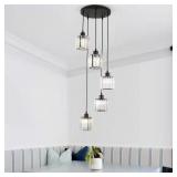 $142 5-Light Black Dimmable Cylinder Pendant