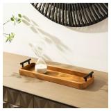 Glitzhome 2 Rect Acacia Trays with Handles