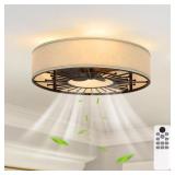 $122 20" Indoor Black Ceiling Fan with Linen Shade