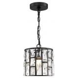 Matte Black Pendant with Clear Crystals