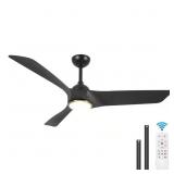 52-in Black Ceiling Fan with Light, DC Motor