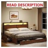 $223 Antioch Modern King Bed with 4 Drawers, LEDs