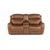 Saddle Leather Power Recliner Loveseat