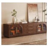 80" Arched Glass Doors TV Stand with Storage