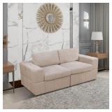 $625 Beige Corduroy Sectional: 2-Seat Sofa