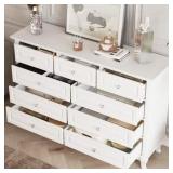 $245 White Wood 9-Drawer Dresser, 37x55.1x15.7 in