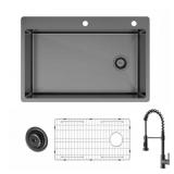 $395 33 in Drop-In Single Bowl SS Sink with Faucet