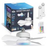 Indoor White Ceiling Fan with Remote, RGB LED