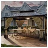 $1432 Gray Metal Hardtop Gazebo with Netting