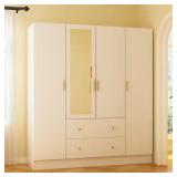 $477 FUFU&GAGA White 4-Door Armoire with Mirror