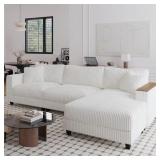 $829 Kim 114.56 in. Corduroy L-Sofa with Storage