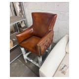 Leather Accent Chair with Nailhead Trim   Brown