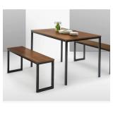 Zinus Louis Brown 48" Metal Dining Table w Benches