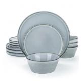Famiware 12-Pc Plates & Bowls Set, Gray/Blue