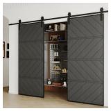 $266 0 lbs Barn Door - 4 Panel Chevron Black Wood